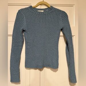 Vince Dusty Blue Ribbed Crewneck Cotton/Linen Sweater